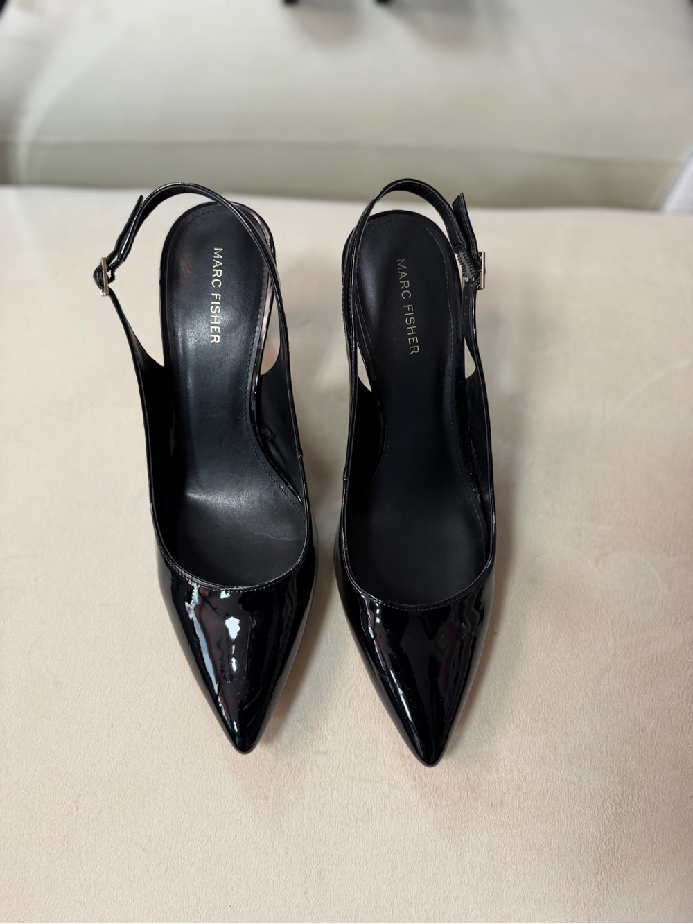 Marc Fisher Black Patent Slingback Pointed Pumps